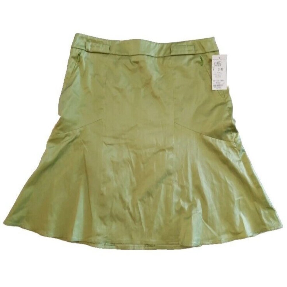 Trumpet Flare Skirt Womens 4 Green Sateen Pockets Knee Length Etcetera NWT